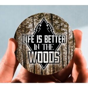 Set of 2 Car Coasters, Life Is Better In The Woods Coaster, Neoprene Car Coaster
